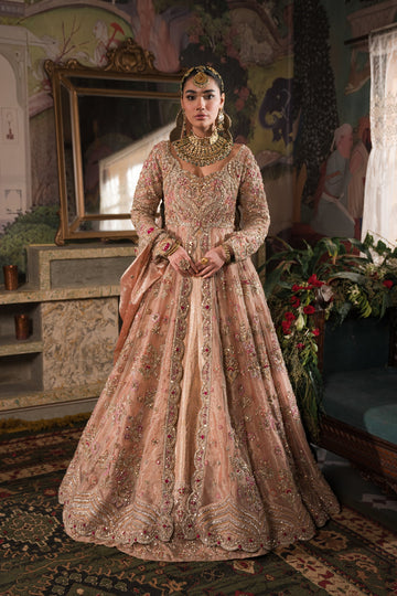 Coral, Peach and Gold Bridal Peshwas and Lehnga Set - BRIDAL